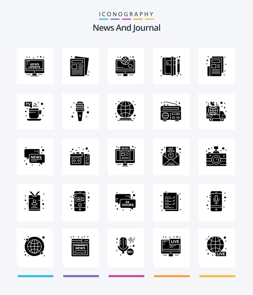 Creative News 25 Glyph Solid Black icon pack  Such As news. blog. routine. article. notepad vector