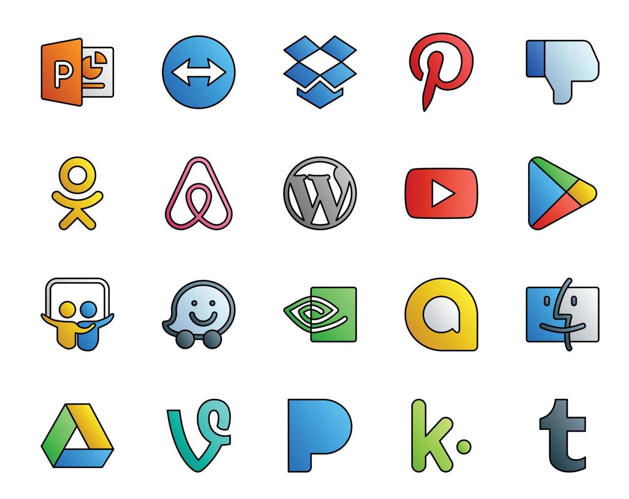 20 Social Media Icon Pack Including finder nvidia cms waze apps vector