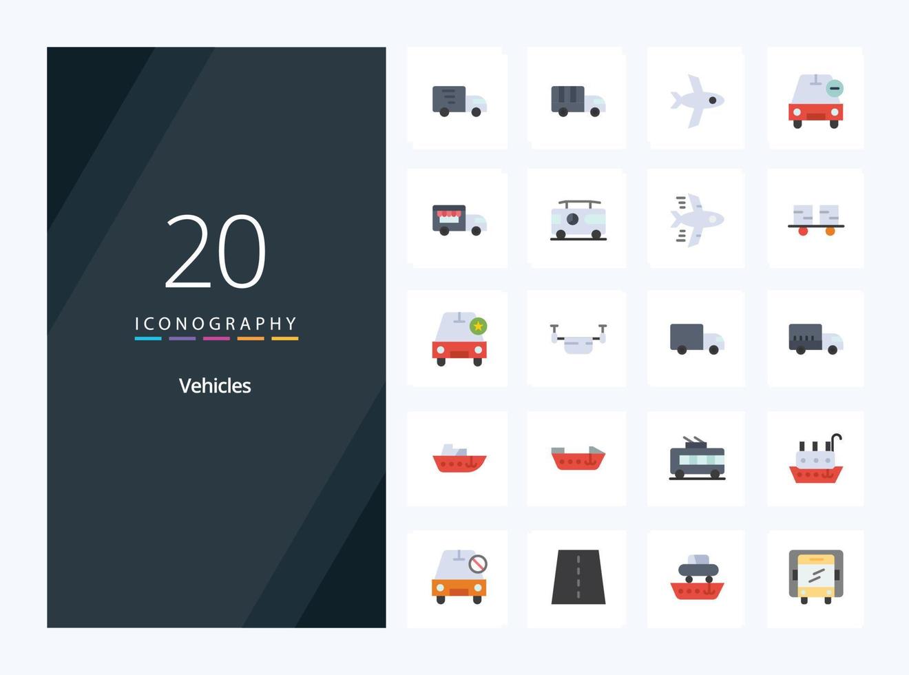 Icono de color plano de 20 vehículos para presentación. vector