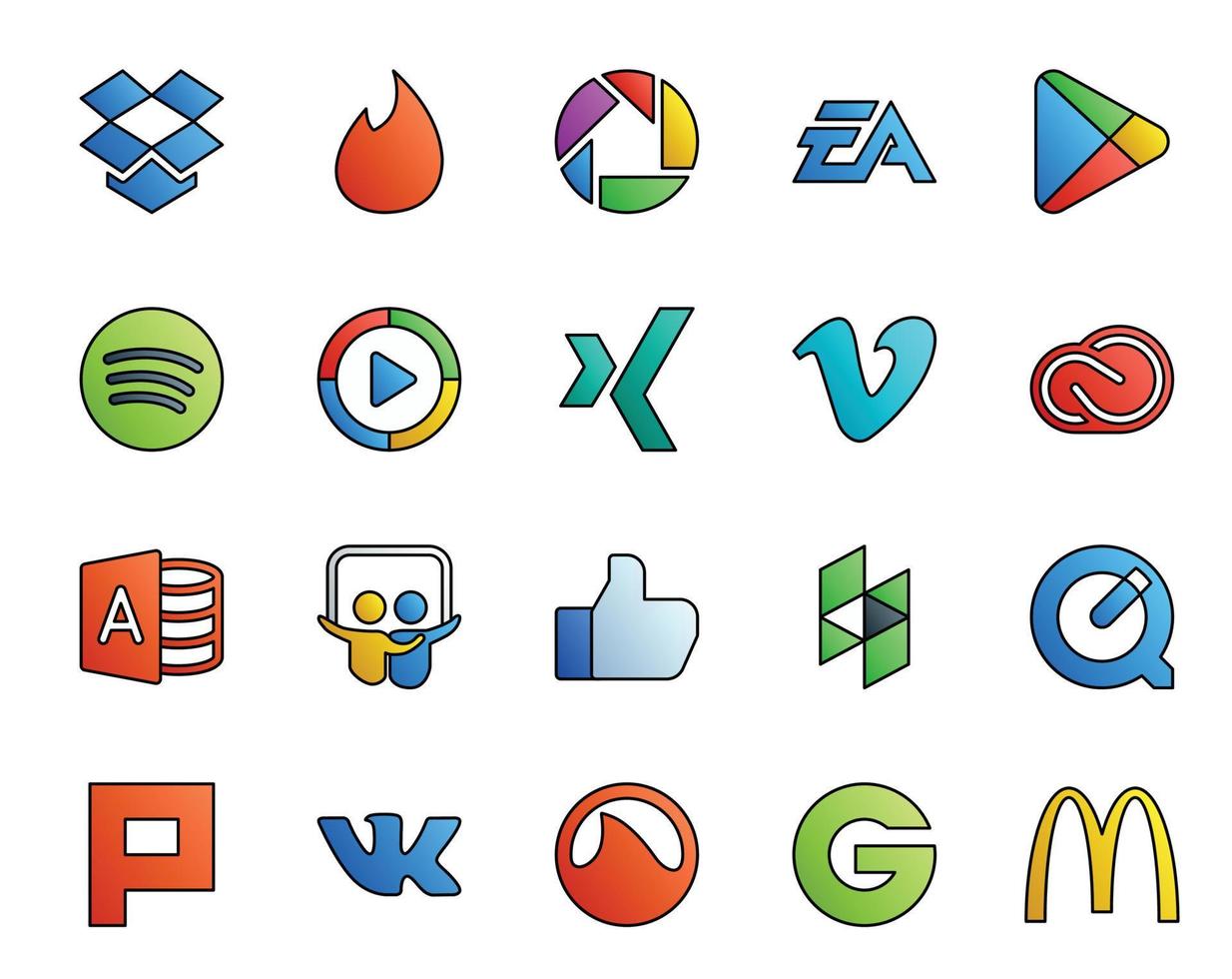 20 Social Media Icon Pack Including microsoft access cc spotify creative cloud vimeo vector