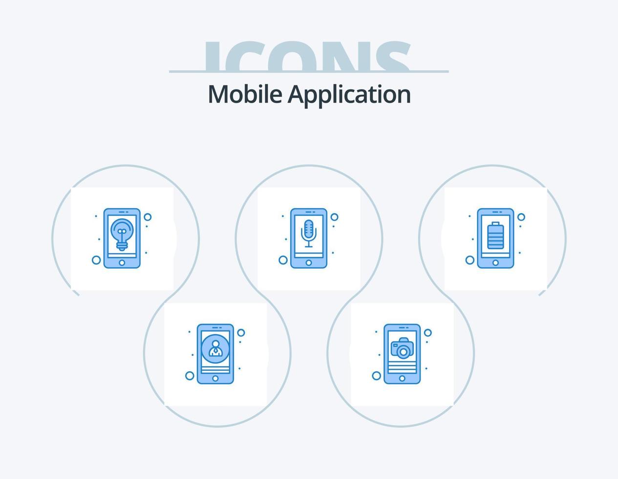 Mobile Application Blue Icon Pack 5 Icon Design. battery. application. phone recorder. audio recognition vector