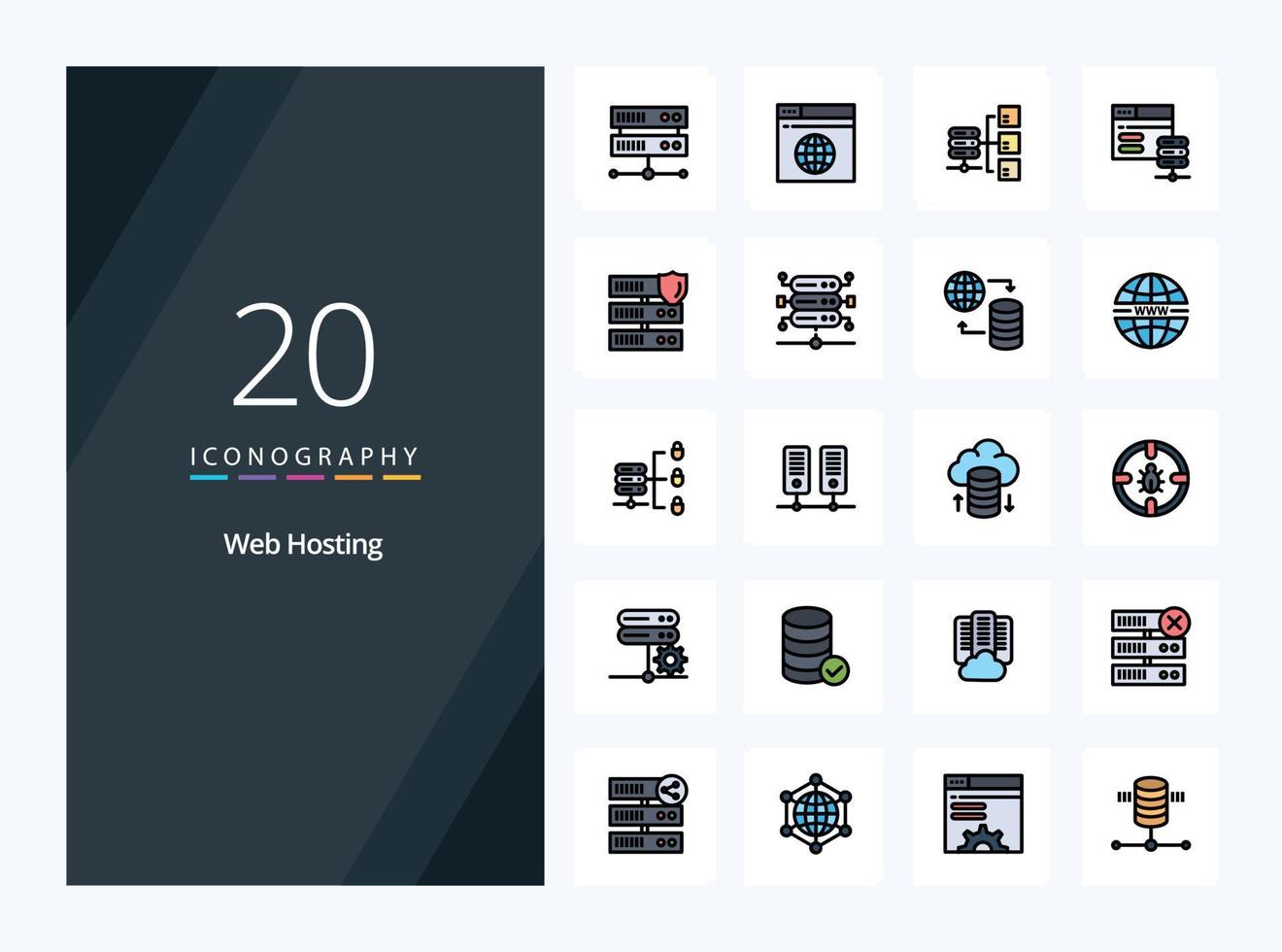 20 Web Hosting line Filled icon for presentation vector