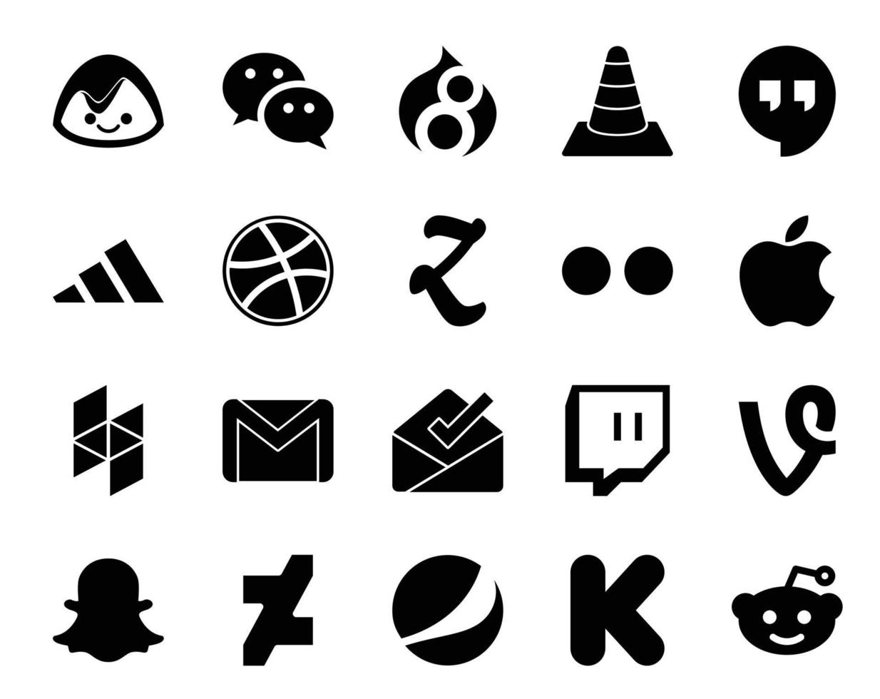20 Social Media Icon Pack Including inbox email adidas gmail apple vector