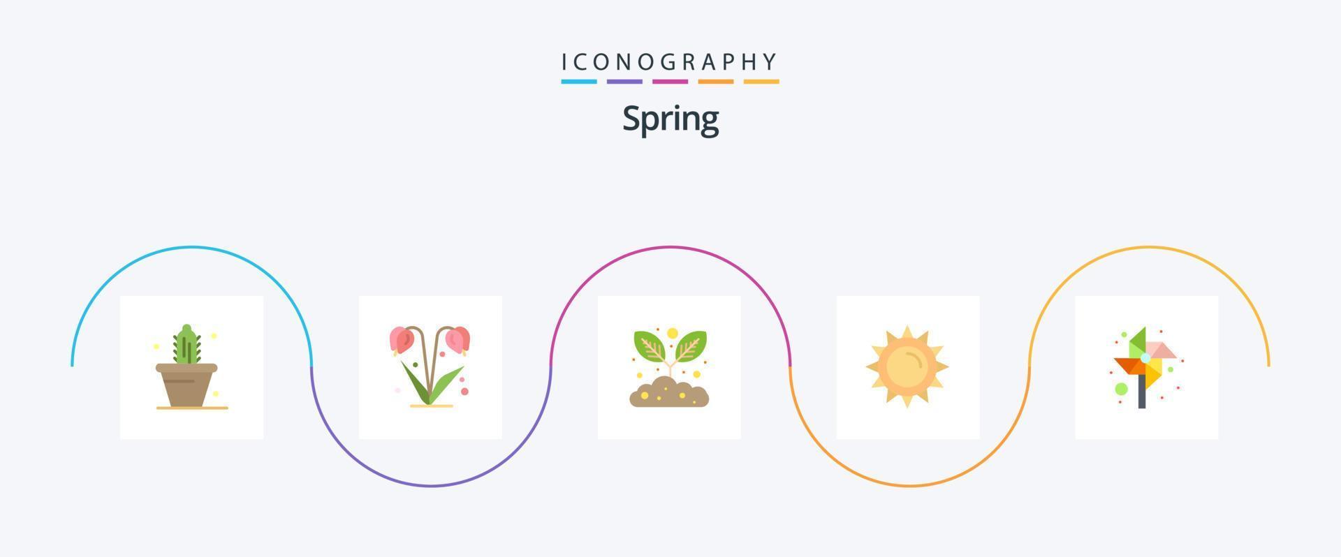 paquete de iconos de primavera plana 5 que incluye molinete. niños. jardinería. primavera. brillo vector