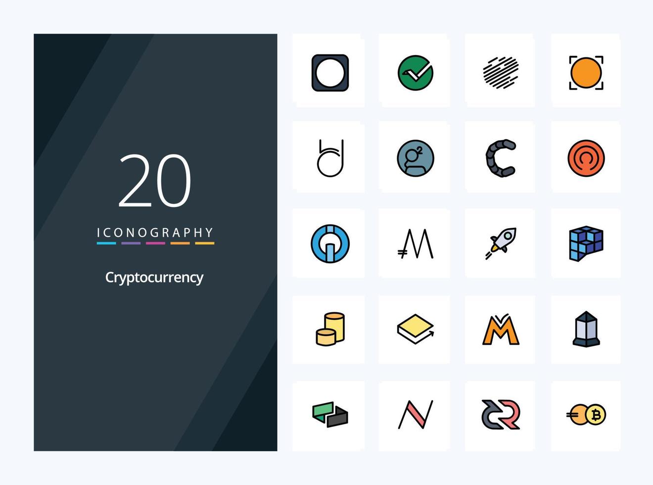 20 Cryptocurrency line Filled icon for presentation vector