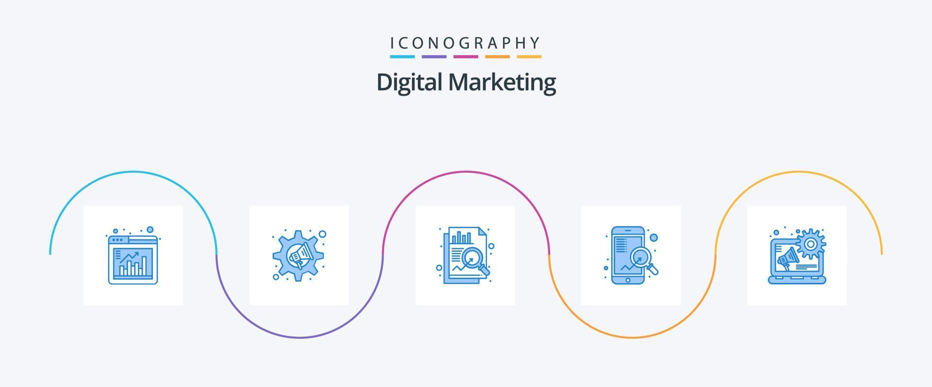 paquete de iconos azul 5 de marketing digital que incluye contenido. publicidad. análisis. SEO móvil vector