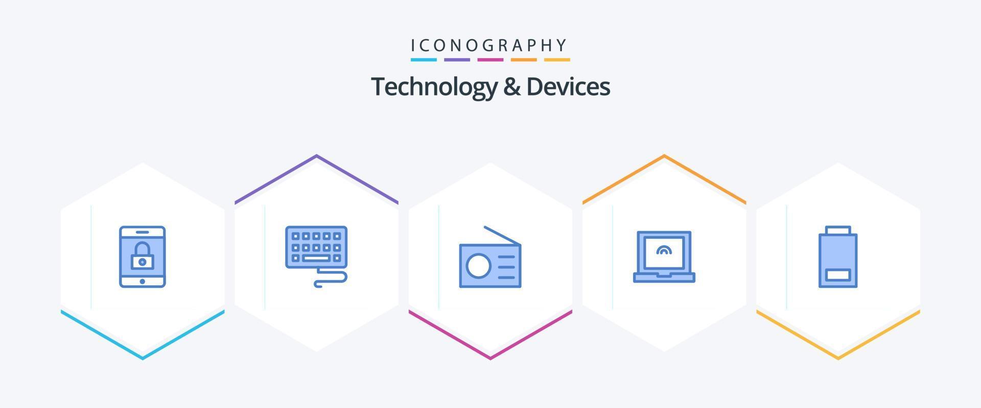 paquete de 25 iconos azules de dispositivos que incluye . . tecnología. estado. dispositivos vector