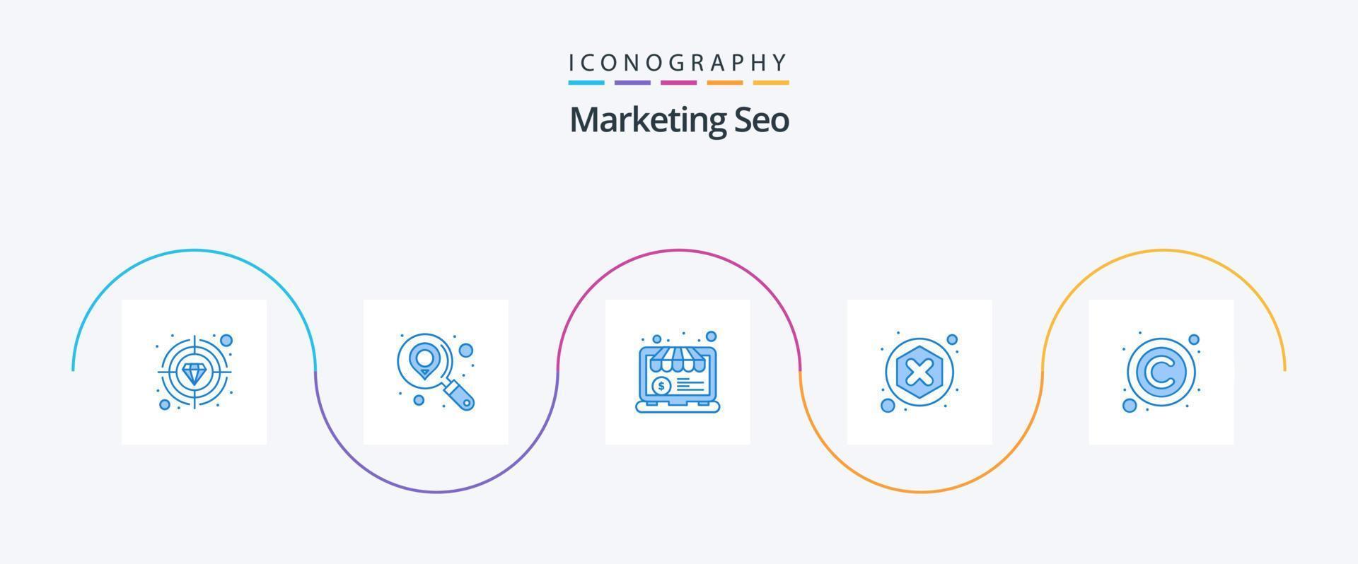 paquete de iconos de marketing seo blue 5 que incluye licencia. derechos de autor. dinero. Copiar. digital vector