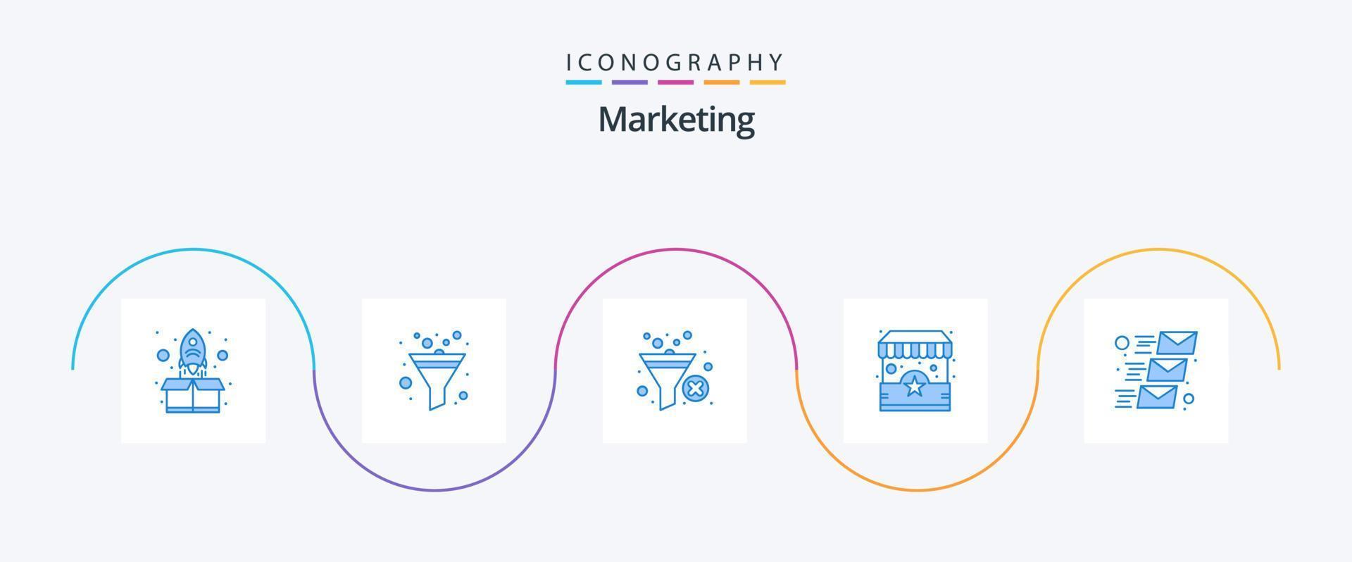 paquete de iconos de marketing azul 5 que incluye correo. correo electrónico. embudo. pararse. comercio vector