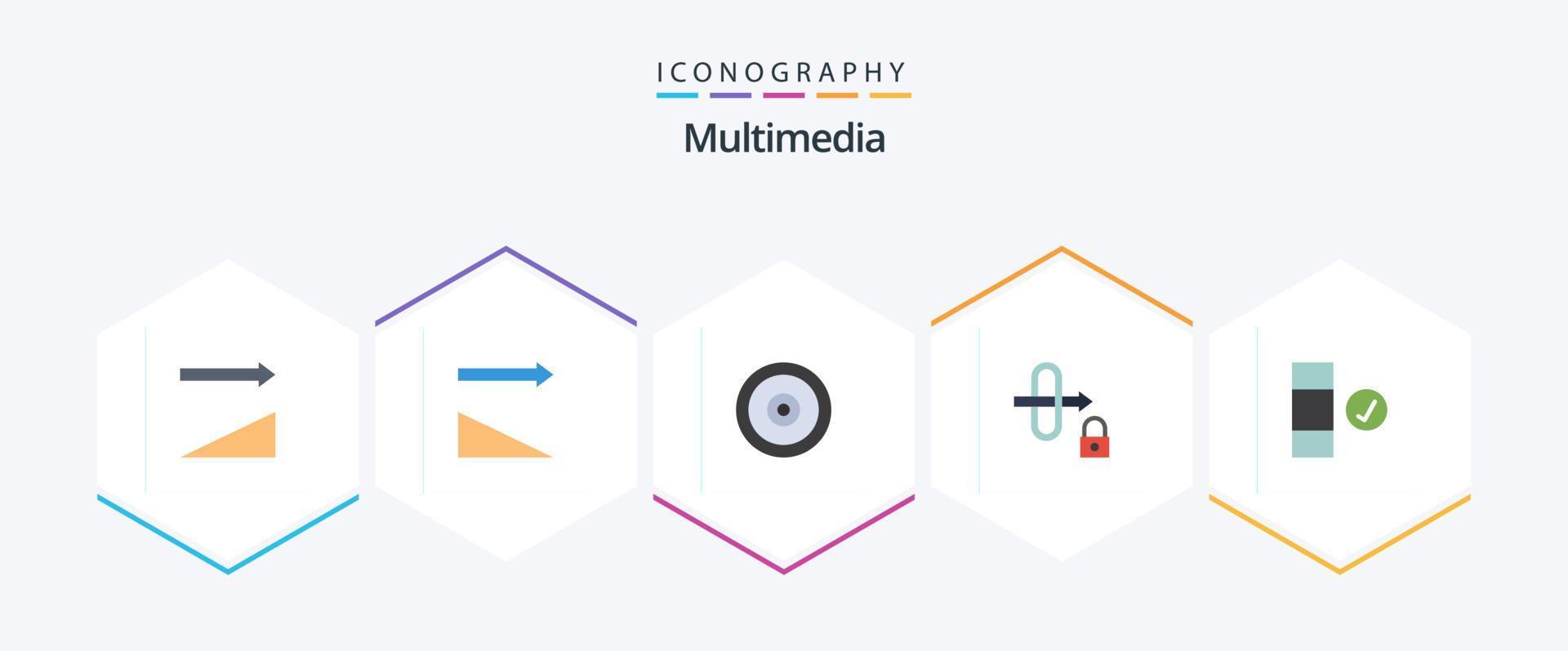 Multimedia 25 Flat icon pack including . data. target. complete. security vector