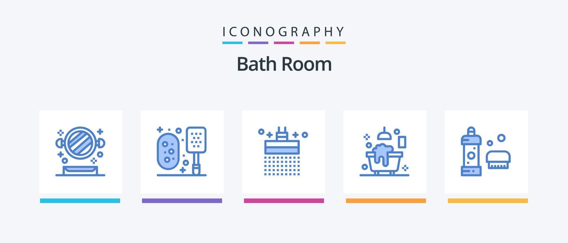 Bath Room Blue 5 Icon Pack Including bathroom. shower. bath. bathtub. bath. Creative Icons Design vector