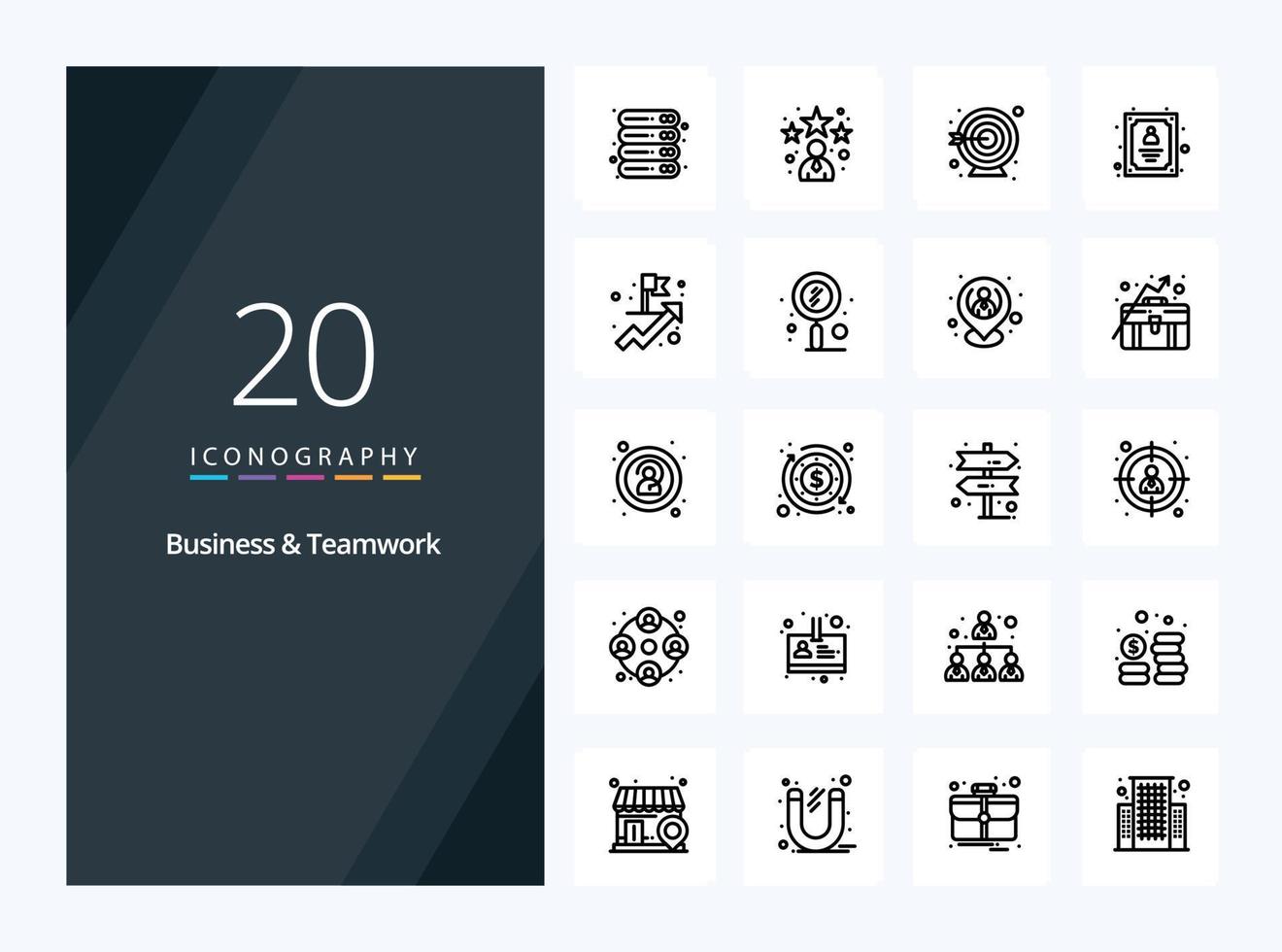 20 Business And Teamwork Outline icon for presentation vector