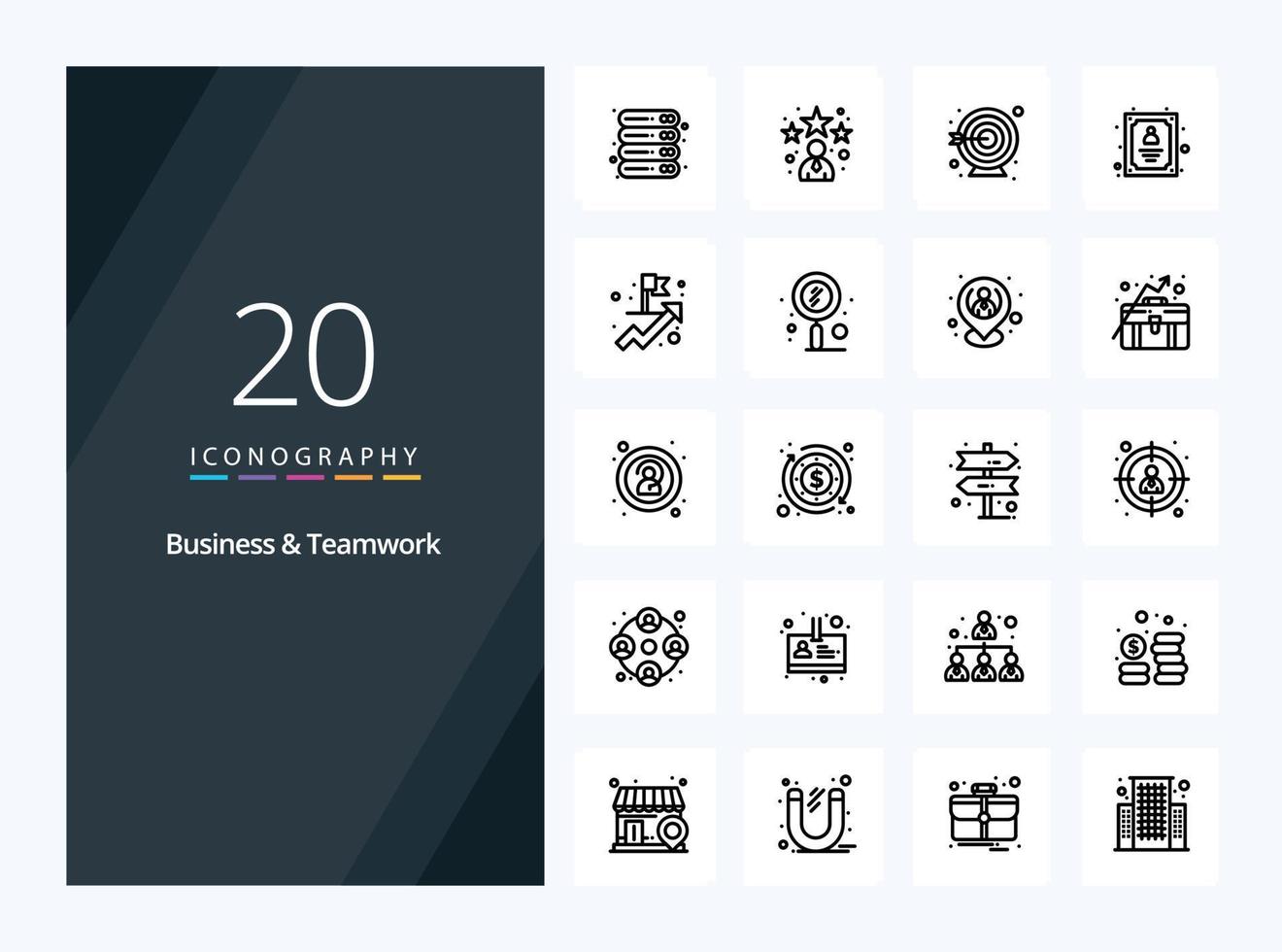 20 icono de esquema de negocios y trabajo en equipo para presentación vector
