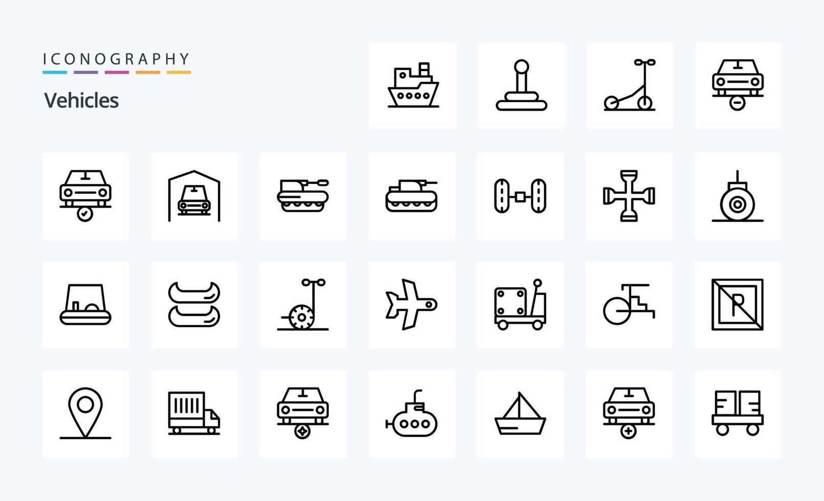 25 Vehicles Line icon pack vector