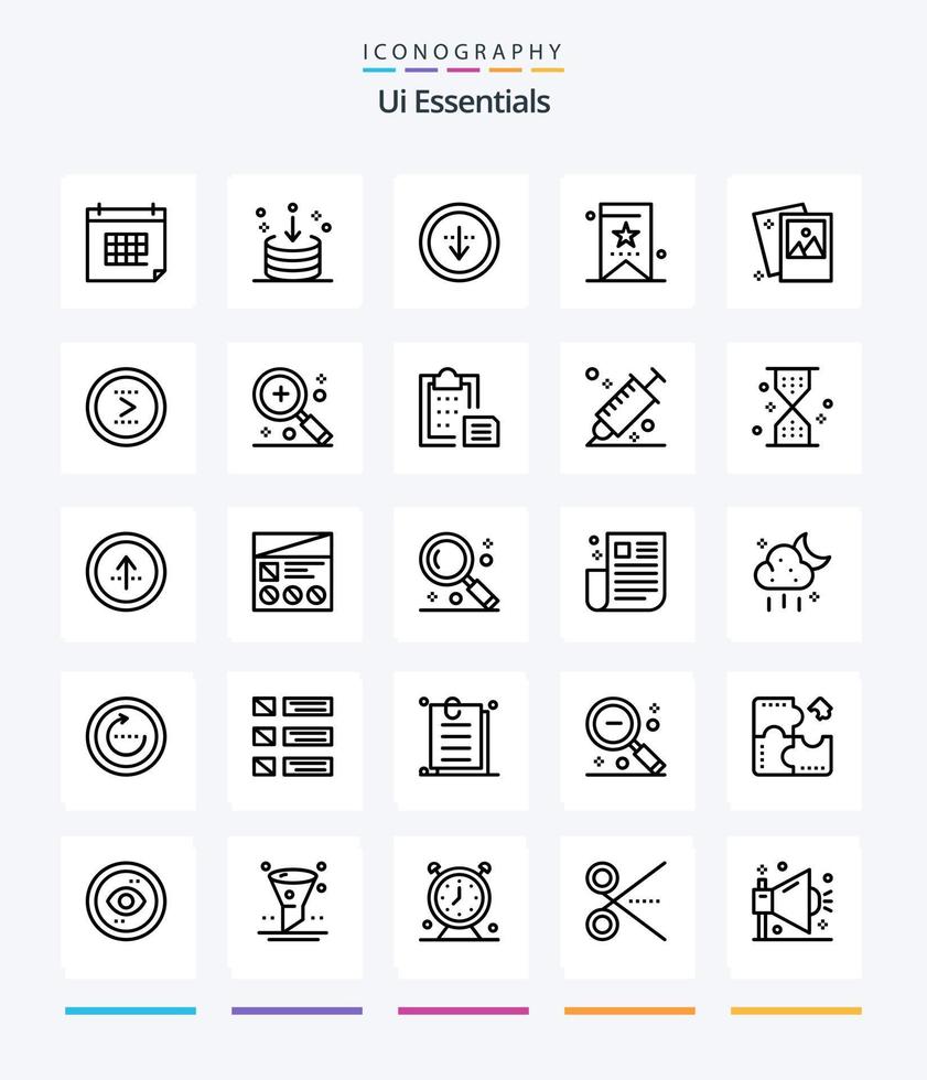 Creative Ui Essentials 25 OutLine icon pack  Such As photo. gallery. import. ui. education vector
