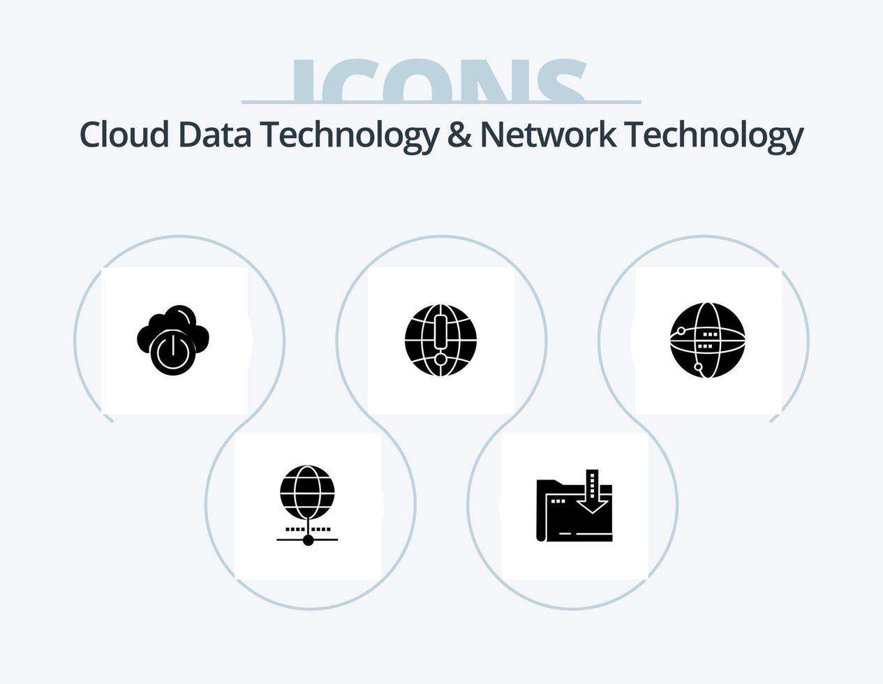 tecnología de datos en la nube y tecnología de red glifo icono paquete 5 diseño de iconos. . globo. carpeta. informática. mundo vector