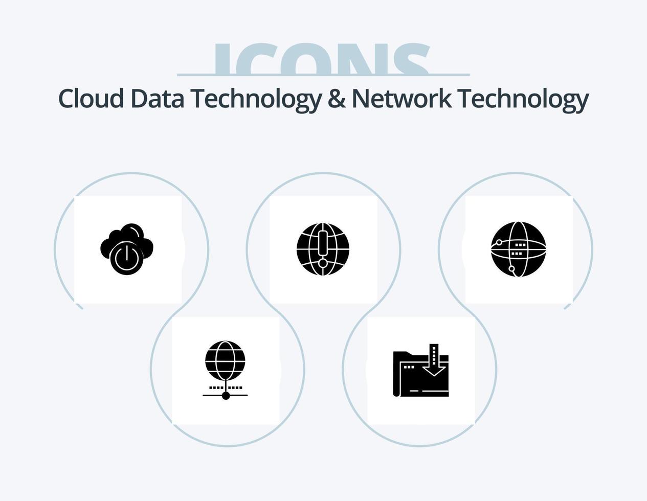 Cloud Data Technology And Network Technology Glyph Icon Pack 5 Icon Design. . globe. folder. computing. world vector