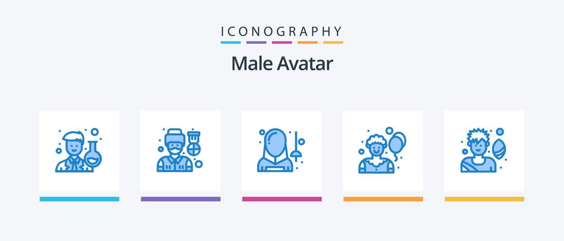 Male Avatar Blue 5 Icon Pack Including soccer player. joker. fencing. clown. sport. Creative Icons Design vector