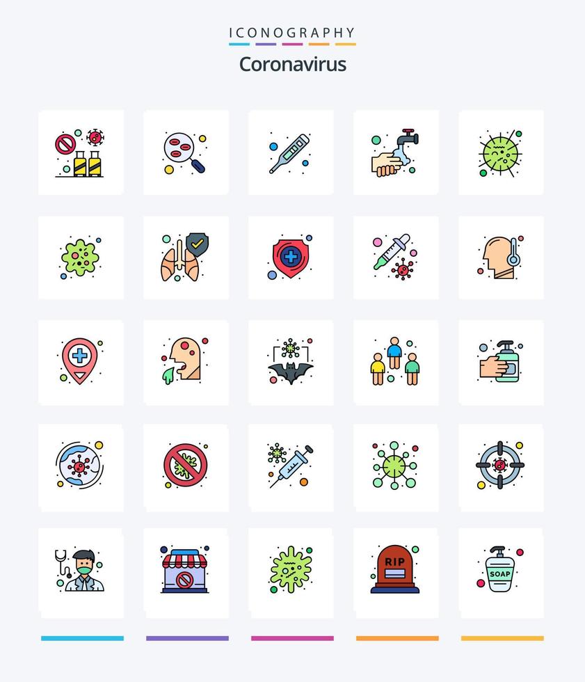 Creative Coronavirus 25 Line FIlled icon pack  Such As washing. hands. research. temperature. measure vector