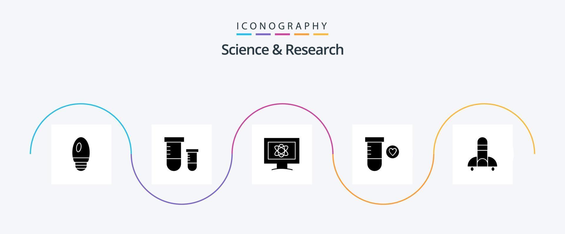 Science Glyph 5 Icon Pack Including space. science. monitor. rocket. science vector