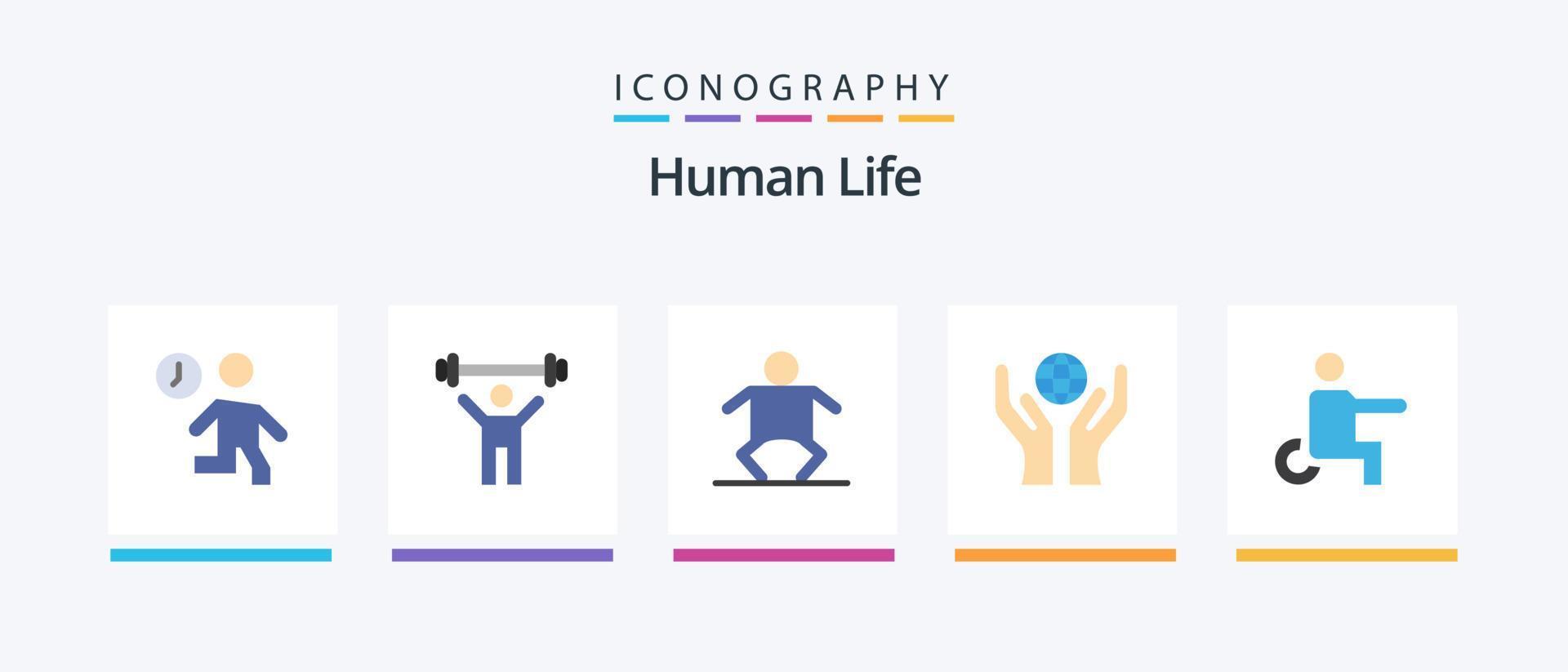 Human Flat 5 Icon Pack Including people. disabled. weight. world. care. Creative Icons Design vector