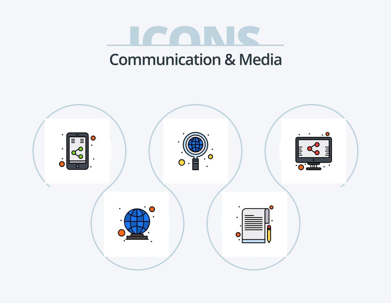 Communication And Media Line Filled Icon Pack 5 Icon Design. faq. notify. script. notification. tower vector