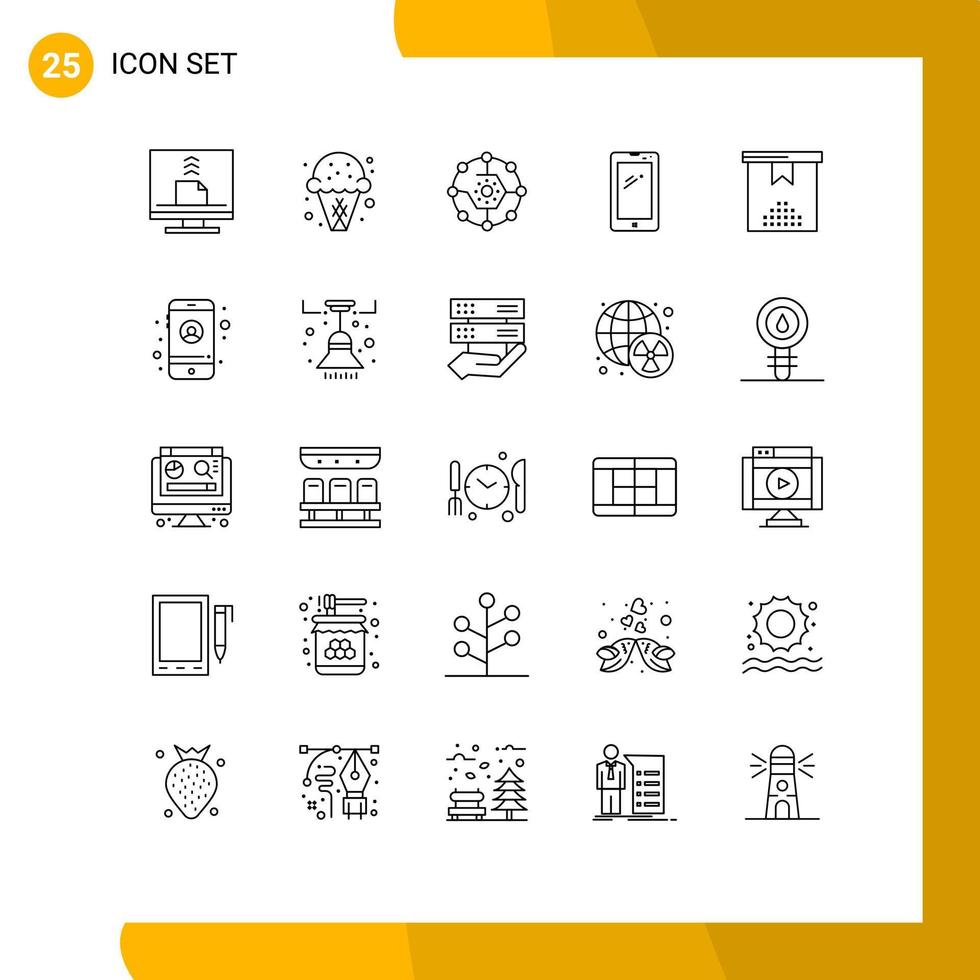 Group of 25 Lines Signs and Symbols for mobile phone cream share connectivity Editable Vector Design Elements