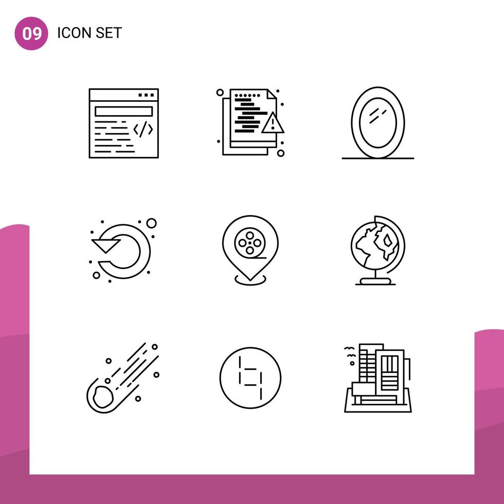 Pack of 9 Modern Outlines Signs and Symbols for Web Print Media such as location up furniture rotate refresh Editable Vector Design Elements