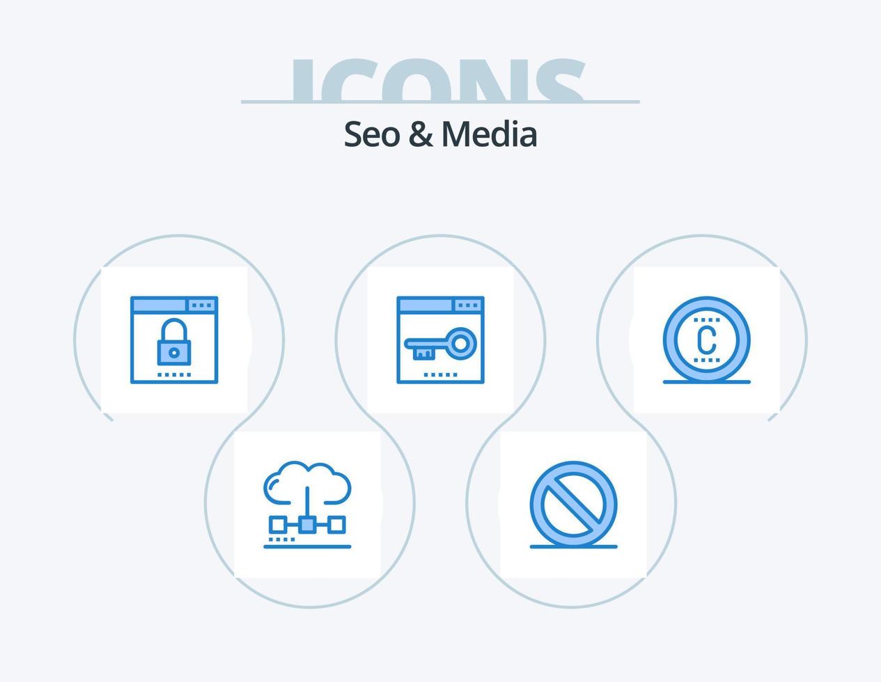 seo y media blue icon pack 5 diseño de iconos. página. medios de comunicación. motor. palabras clave seguridad vector