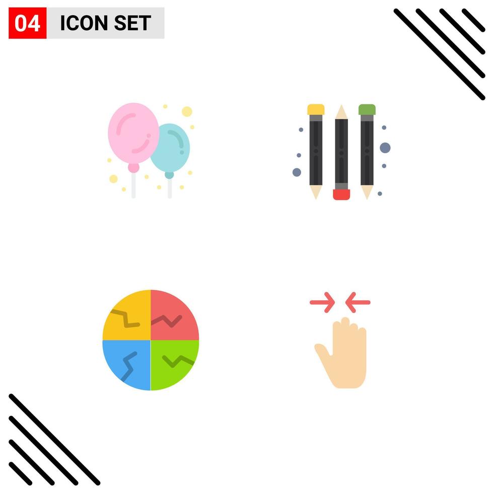 Set of 4 Vector Flat Icons on Grid for baby stuff hand school supplies skin care pinch Editable Vector Design Elements