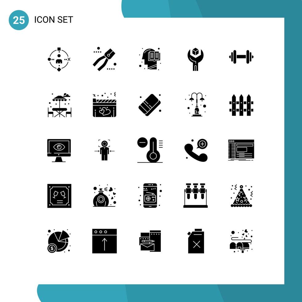 Pictogram Set of 25 Simple Solid Glyphs of service product book develop mind Editable Vector Design Elements