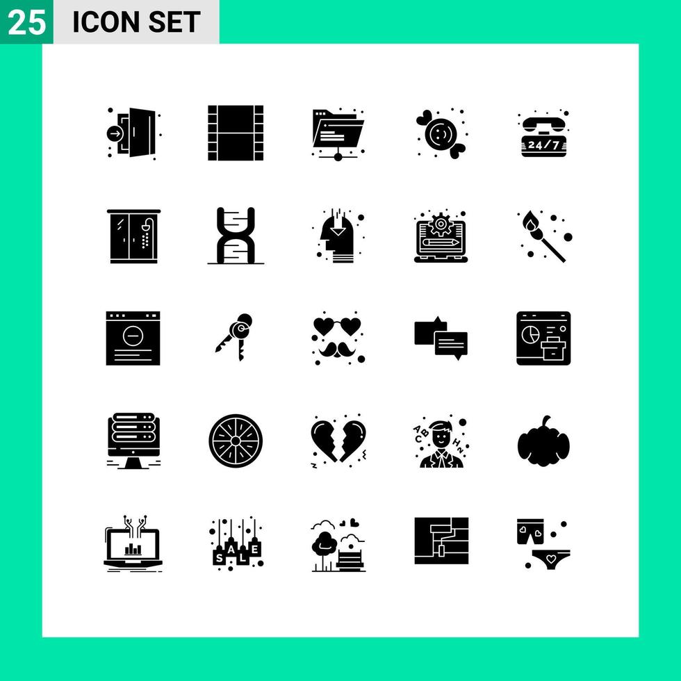 User Interface Pack of 25 Basic Solid Glyphs of support sweets folder food candy Editable Vector Design Elements