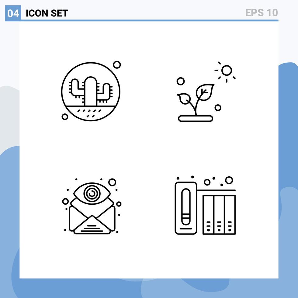 Pictogram Set of 4 Simple Filledline Flat Colors of cactus attachment plant plant eye Editable Vector Design Elements