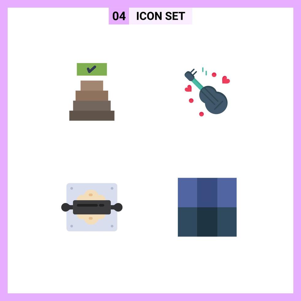 Flat Icon Pack of 4 Universal Symbols of success bread roller guitar love grid Editable Vector Design Elements