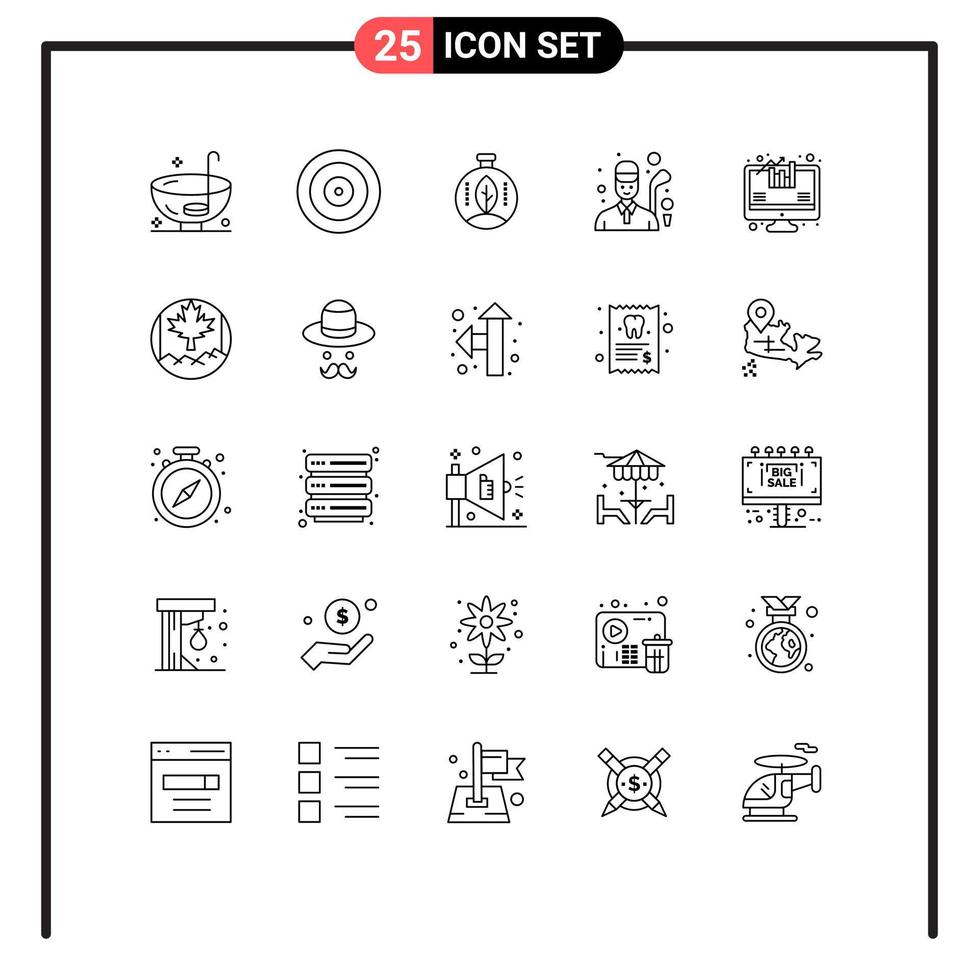 Modern Set of 25 Lines Pictograph of analysis golfing target golfer power Editable Vector Design Elements