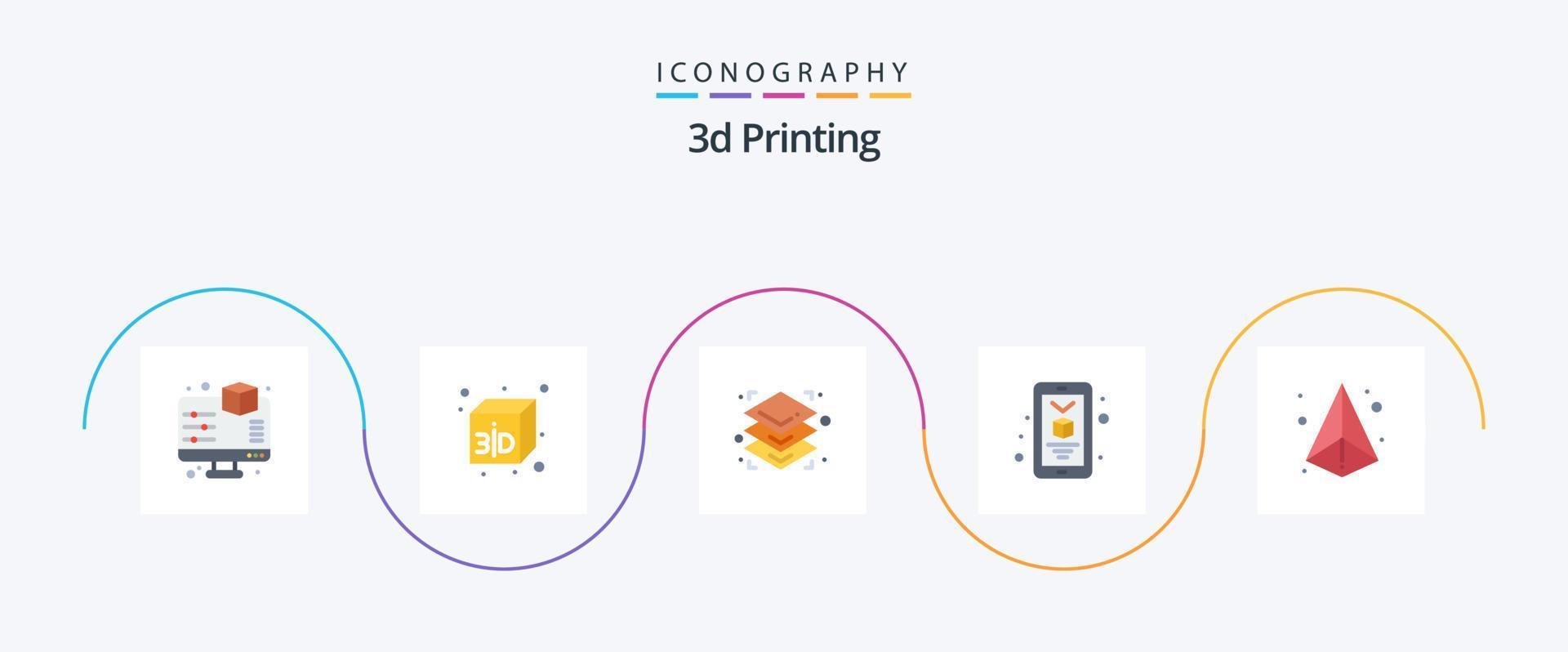 3d Printing Flat 5 Icon Pack Including box. smartphone. 3d. printing. 3d vector
