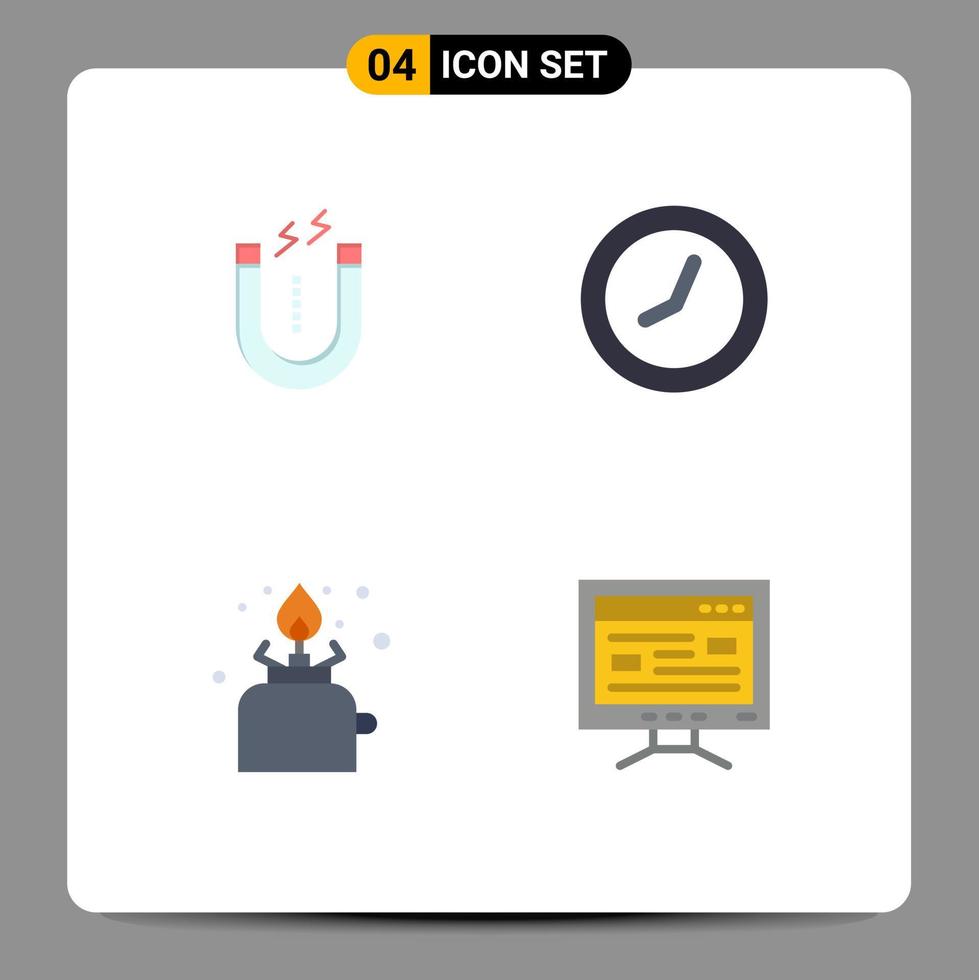 Group of 4 Modern Flat Icons Set for magnet gas tool watch picnic Editable Vector Design Elements