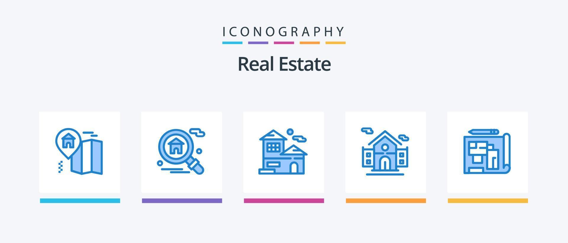 Real Estate Blue 5 Icon Pack Including . building. building. blueprint. school. Creative Icons Design vector