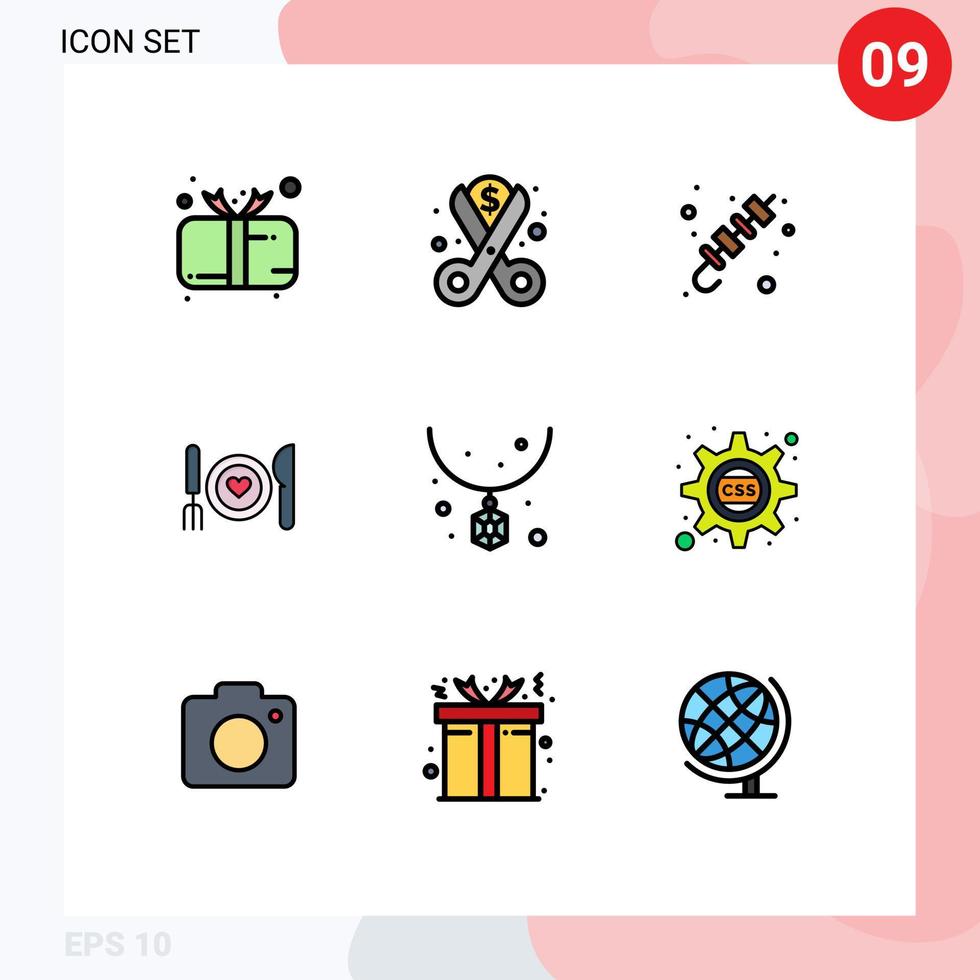 9 Universal Filledline Flat Colors Set for Web and Mobile Applications food dinner reduction summer brochette Editable Vector Design Elements