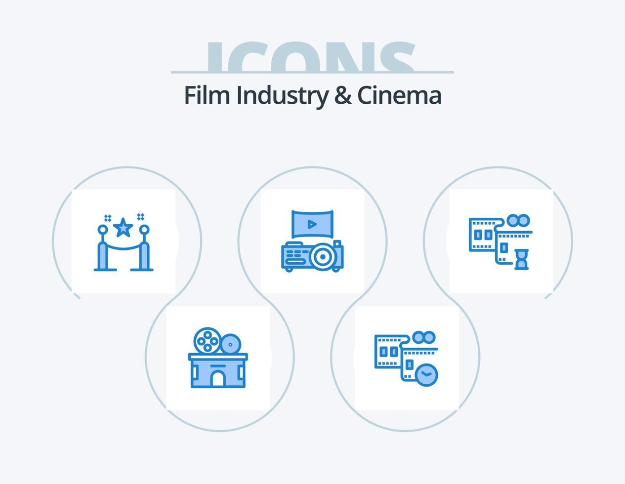 cenima blue icon pack 5 diseño de iconos. carrete de película carrete de película. cuerda de barrera. teatro. cine vector