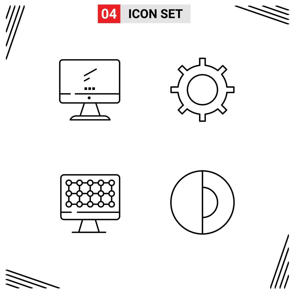 Universal Icon Symbols Group of 4 Modern Filledline Flat Colors of computer computer imac cog hardware Editable Vector Design Elements