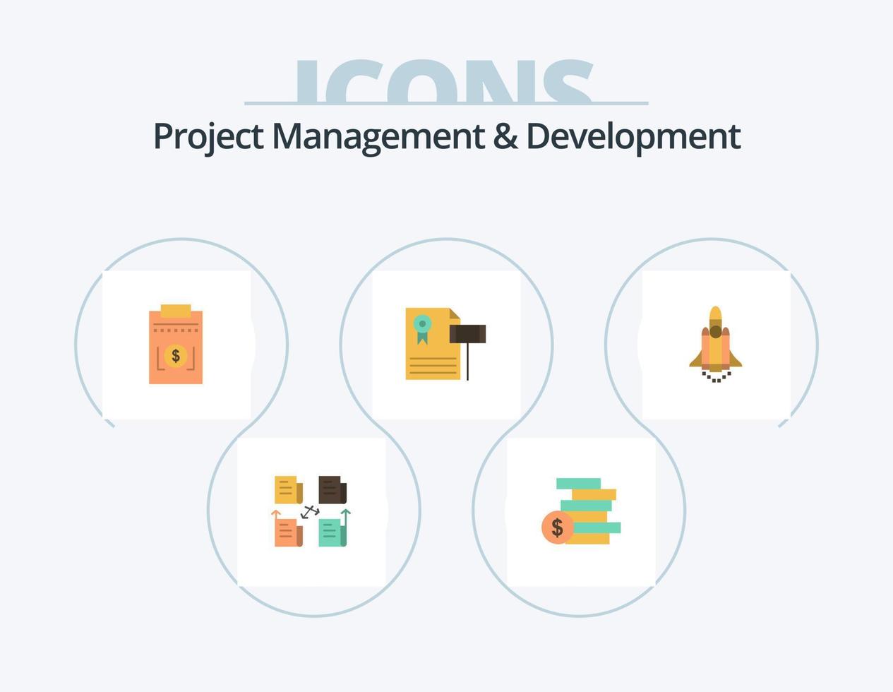 Project Management And Development Flat Icon Pack 5 Icon Design. judge. expensive. money. vintage. money vector