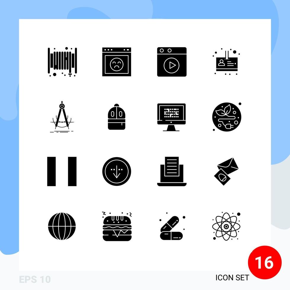Editable Vector Line Pack of 16 Simple Solid Glyphs of compass accure multimedia precision id Editable Vector Design Elements