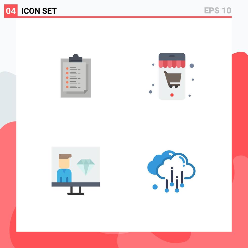 Set of 4 Commercial Flat Icons pack for notepad development presentation cart programming Editable Vector Design Elements