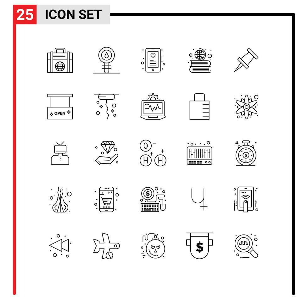 Set of 25 Modern UI Icons Symbols Signs for marker geography laboratory education mobile Editable Vector Design Elements