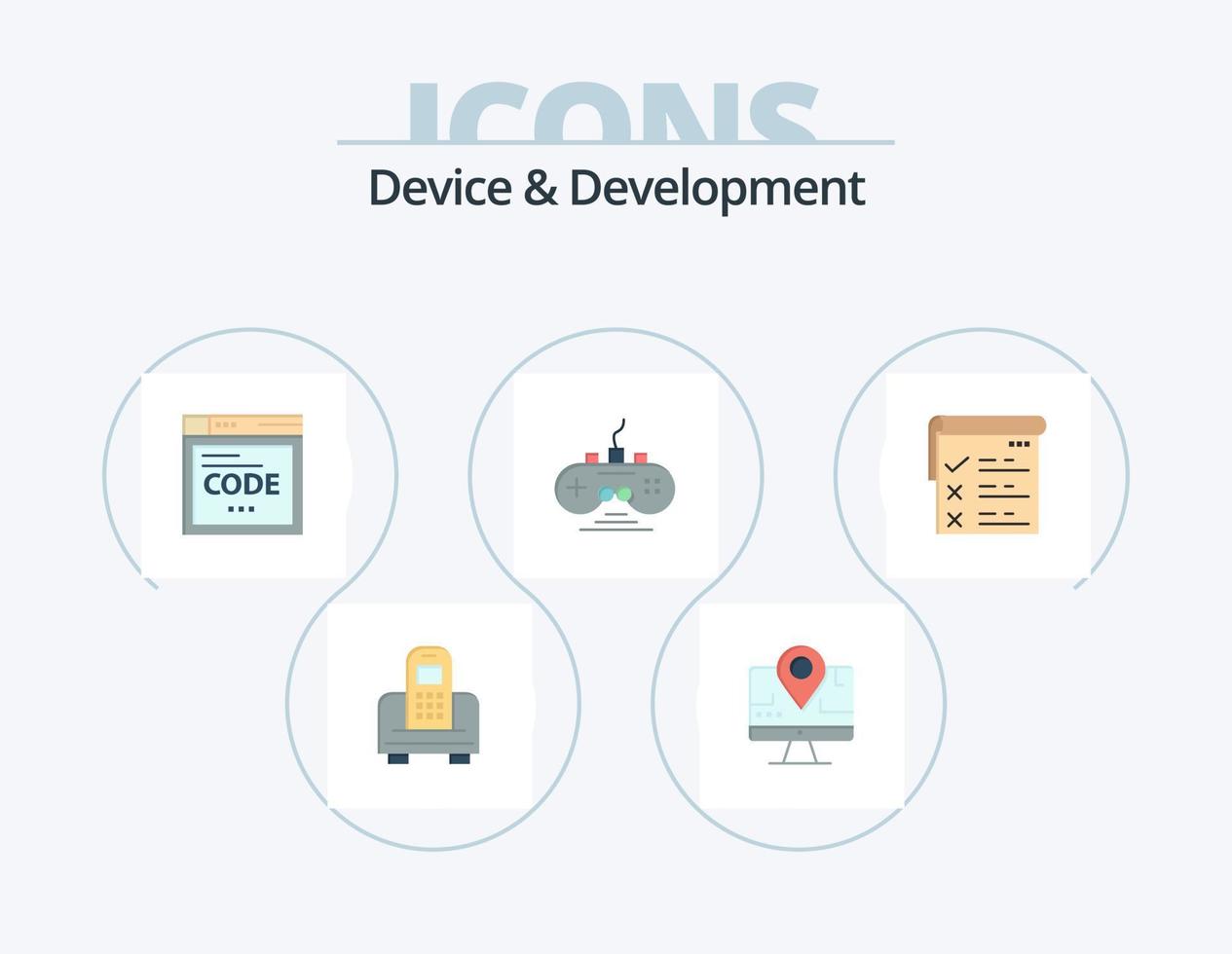 dispositivo y desarrollo paquete de iconos planos 5 diseño de iconos. pruebas. almohadilla de juego navegador. control de juego. controlador vector