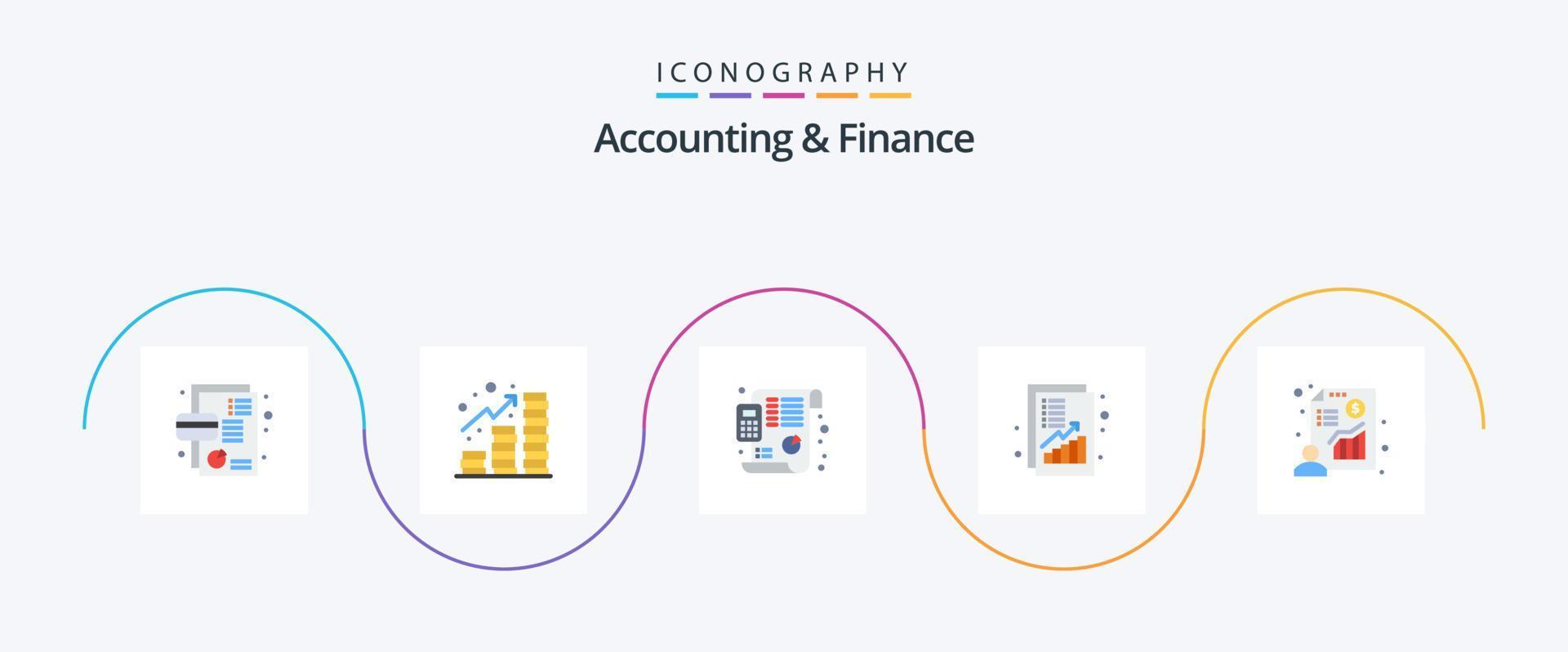 paquete de iconos de 5 planos de contabilidad y finanzas que incluye ingresos. aumentar. monedas ingreso. planificación vector