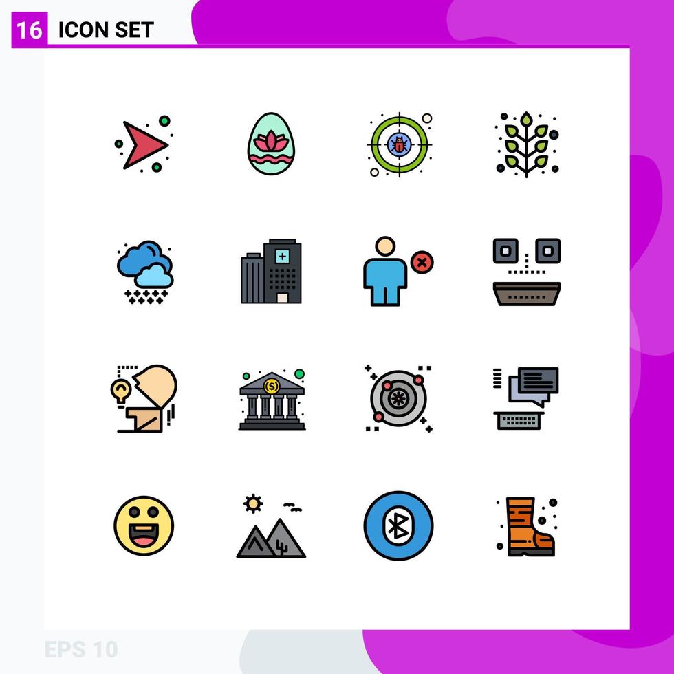 16 User Interface Flat Color Filled Line Pack of modern Signs and Symbols of rain plant crime leaf autumn Editable Creative Vector Design Elements