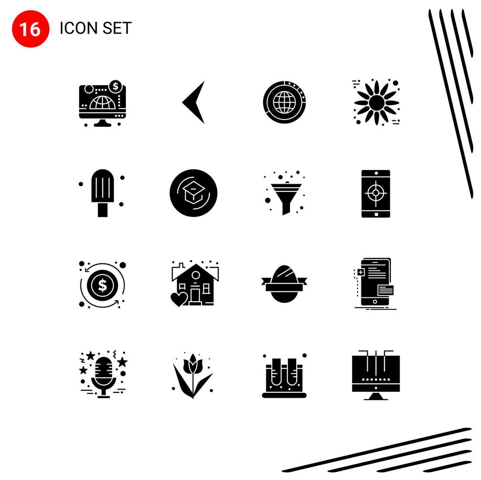 Modern Set of 16 Solid Glyphs and symbols such as cream sunflower data flower statistics Editable Vector Design Elements
