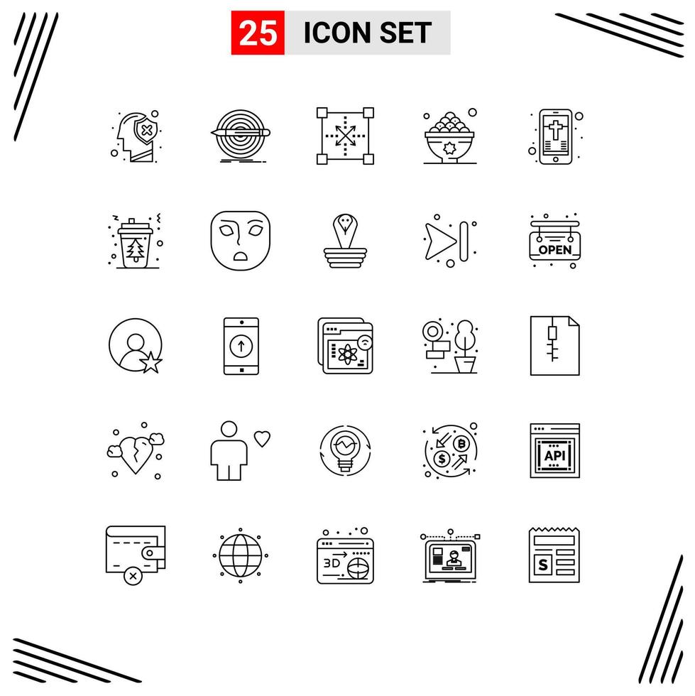 Pack of 25 Modern Lines Signs and Symbols for Web Print Media such as iftar dates set shape development Editable Vector Design Elements